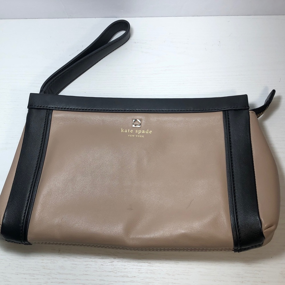 Kate Spade Hudson Street Clutch beige and black leather colorblock Wristlet